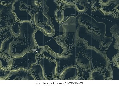 View From Above Alien Terrain Conceptual Vector Topographic Map With Route And Coordinates User Interface Abstract Background