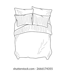Vista desde arriba. Una cama doble. Dibujos CAD. Para proyectos de interiorismo y arquitectura