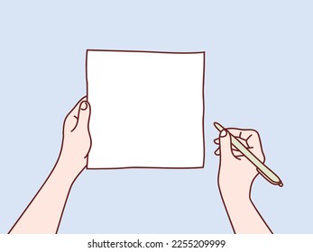 view above hand taking notes in blank paper simple korean style illustration