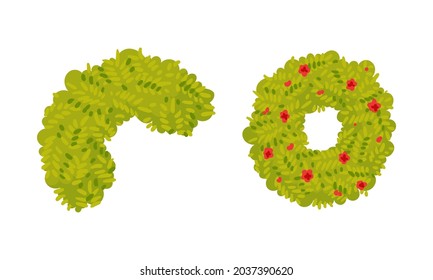 View from above of hedges of different shapes set. Park and garden decorative element cartoon vector illustration