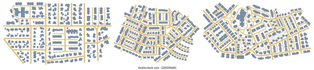 View from above the map buildings. City top view. Vector illustration. Map navigation to own house. Top view. Abstract background. Cute simple design. Vector illustration isolated on white.