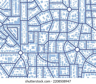 View from above the map buildings. Detailed view of city from above. City top view. Abstract background. Map navigation to own house. Flat style, Vector, illustration isolated.