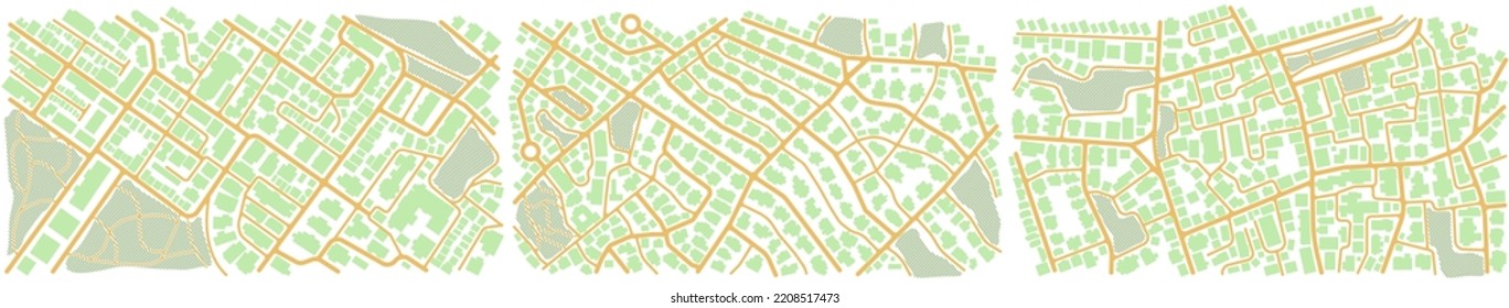 View from above the map buildings. Detailed view of city from above. City top view. Abstract background. Map navigation to own house. Flat style, Vector, illustration isolated.
