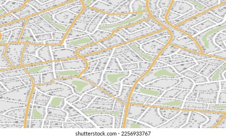View from above the map buildings. Detailed view of city. Tracking car location.. City top view. Abstract background. Flat style, Vector, illustration isolated.