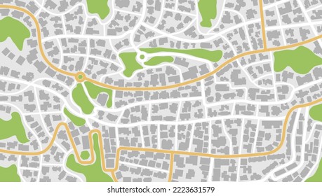 View from above the map buildings. Gps map navigation to own house. Detailed view of city. Decorative graphic tourist map City top view. Abstract background. Flat style, Vector, illustration isolated.