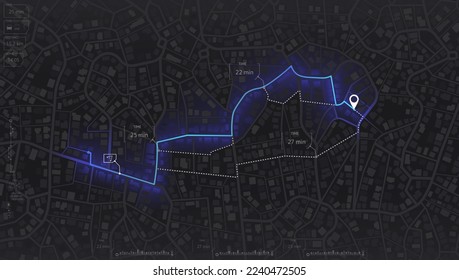 Vista desde arriba de los edificios del mapa. Gps mapea la navegación a casa propia. Vista detallada de la ciudad. Resumen de los antecedentes del transporte. Vector, ilustración.