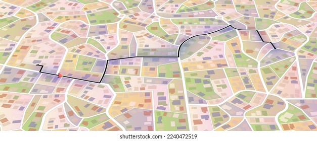 Vista desde arriba de los edificios del mapa. Gps mapea la navegación a casa propia. Vista detallada de la ciudad. Resumen de los antecedentes del transporte. Vector, ilustración.