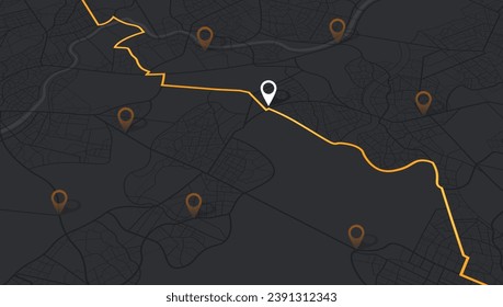 Vista desde arriba del mapa. Vista detallada de la ciudad. Localización del coche de seguimiento, gps. Vista superior de la ciudad. Antecedentes abstractos. Navegación de mapas. Estilo plano, vector, ilustración aislada. Diseño sencillo y sencillo