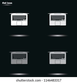 View from above on laptop simple flat grayscale vector icon. Top view illustration.