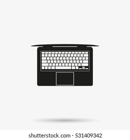 View from above on laptop simple flat icon. Top view illustration.