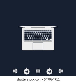 View from above on laptop simple flat icon. Top view illustration.