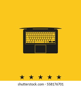 View from above on laptop simple flat icon. Top view illustration.
