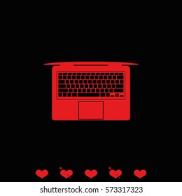 View from above on laptop simple flat icon. Top view illustration.