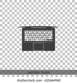 View from above on laptop simple flat icon. Top view illustration.