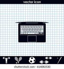 View from above on laptop simple flat icon. Top view illustration.