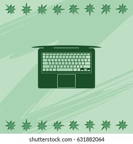 View from above on laptop simple flat icon. Top view illustration.