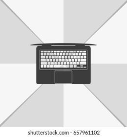 View from above on laptop simple flat icon. Top view illustration.
