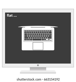 View from above on laptop simple flat icon. Top view illustration.