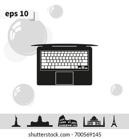 View from above on laptop simple flat icon. Top view illustration.