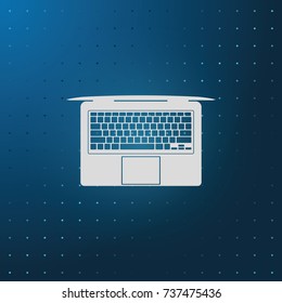 View from above on laptop simple flat icon. Top view illustration.