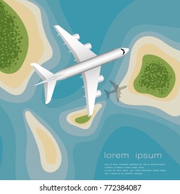 View from above. The plane flying over the islands. eps 10