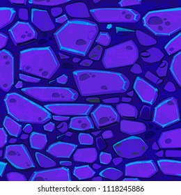 View from above seamless background texture neon purple stones. Vector illustration For Ui Game element
