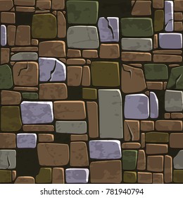 view from above seamless background texture old color stone wall. Vector illustration For Ui Game element