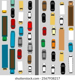 View from above of a traffic jam on the highway, simplistic illustration