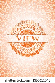 View abstract emblem, orange mosaic background