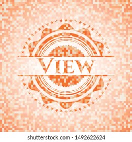 View abstract orange mosaic emblem