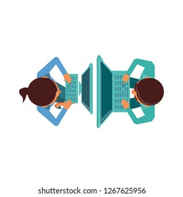 view aerial of couple with computers