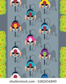 View Aerial Of Group Cyclists In Championship Vector Illustration Design