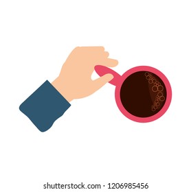 view aerial of hand with delicious cup coffee