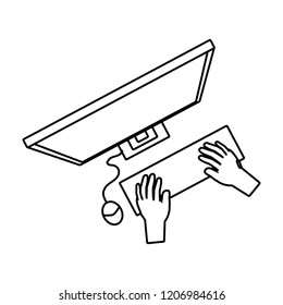 view aerial of hands with desktop computer
