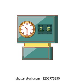 view aerial of laptop with clock in screen
