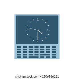 view aerial of laptop with clock in screen