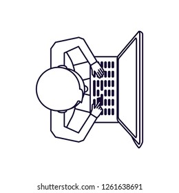 view aerial of man with laptop computer