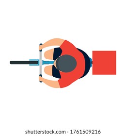 view aerial of, courier worker in bike vector illustration design