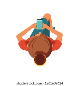 view aerial of woman with smartphone