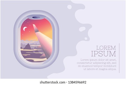 View From Airplane Window Banner Template. Flights And Travel.