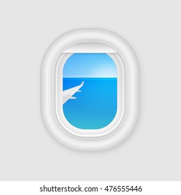 View From Airplane Window. Travel Design Template. Aircraft Porthole. Plane Illuminator. Vector