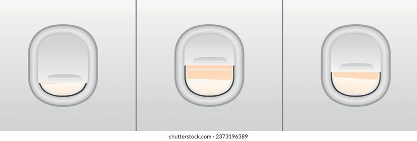 View of airplane windows with shades