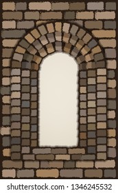 View from the ancient stone window  in visigothic style, vector illustration