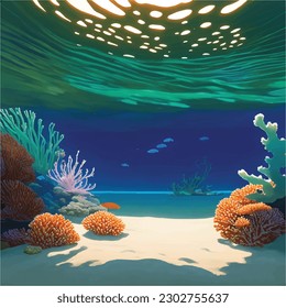 view of aquatic sea corals watercolor vector illustration