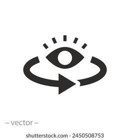 view around icon, circular visibility, rotation human eye, flat symbol - vector illustration