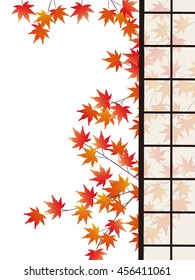 View of  autumn leaves  seen through open rice paper doors