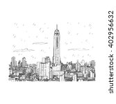 View of Baiyok Tower II building in Bangkok, Thailand. Sketch by hand. Vector illustration