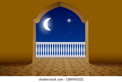 View At Balcony Of The Mosque In The Night