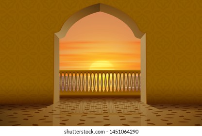 view of balcony on the mosque in sunset