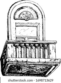 view of the balcony with window, sketch